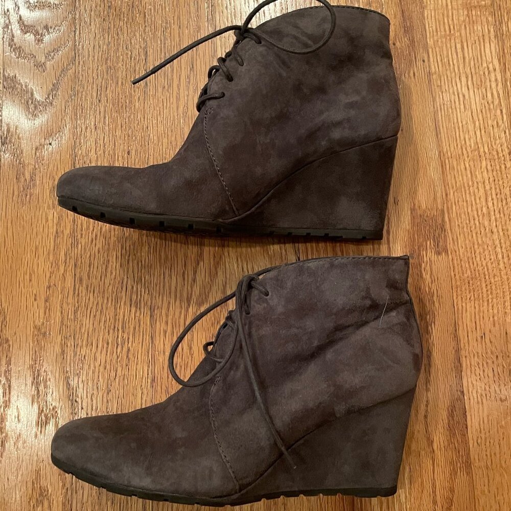 Clarks Artisan Grey Suede Wedge Booties